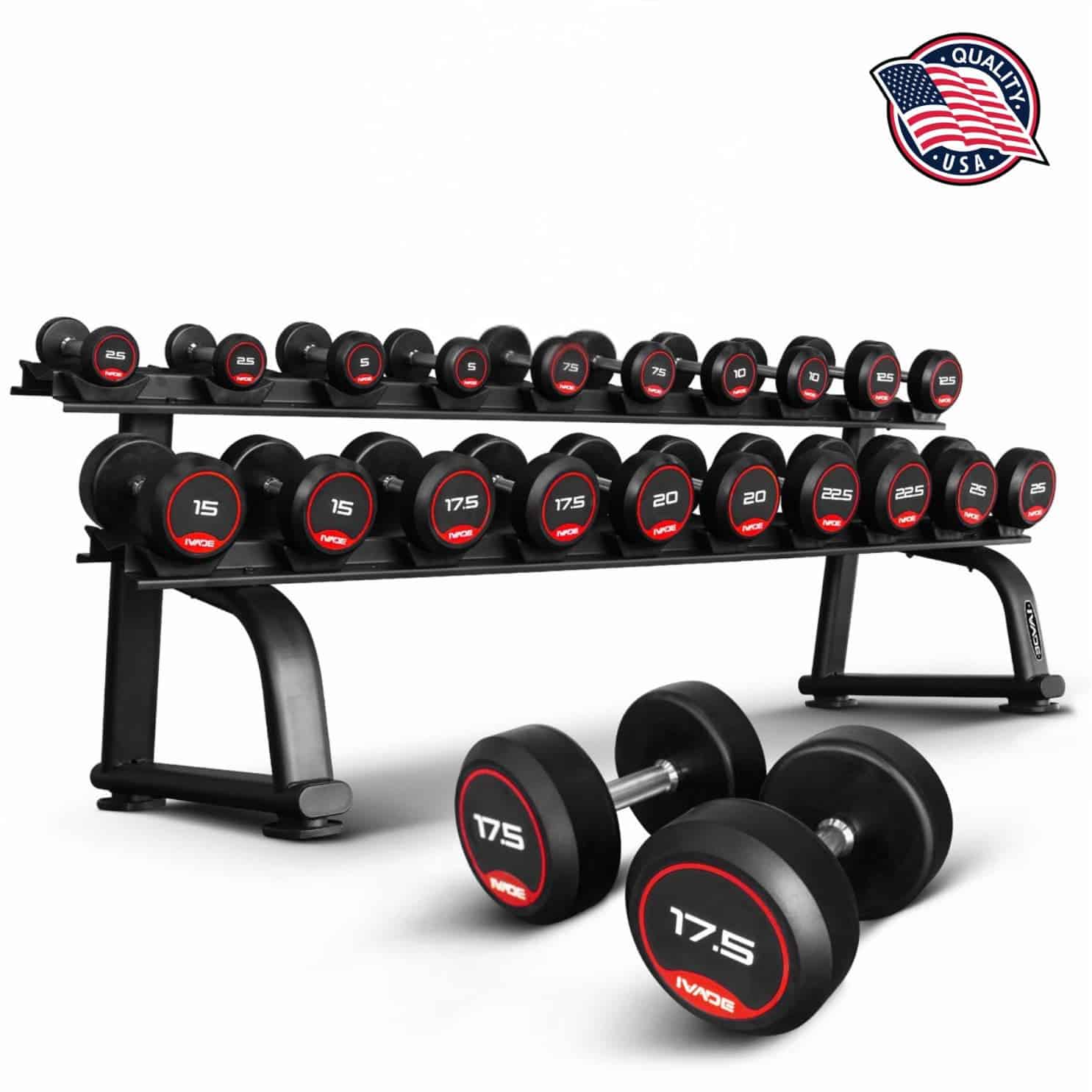 ชุดดัมเบล 10 คู่ 2.5-25KG พร้อมชั้นวาง (FULL-Commercial) (MD6207B + MD2104)